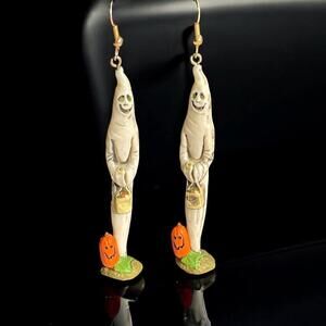 Halloween Ghoulish Ghost Trick OR Treat  3” Shoulder Duster Earrings